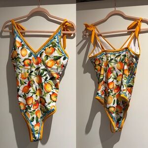 Vibrant amalfi inspired orange Print Swimsuit
